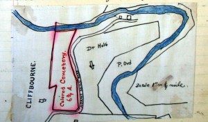 1890 map drawn by William Hornaday, a Smithsonian employee who scouted land for the creation of the National Zoo; he recommended that the Zoo purchase the entirety of the African American cemetery, but apparently not the smaller Quaker cemetery.
