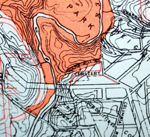 1901 map showing cemetery with prospective road through it.