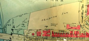 1945 Baist's map showing former cemetery land after purchase by Shapiro Brothers developers; on the west is the former cemetery land purchased earlier by the United States (National Park Service)